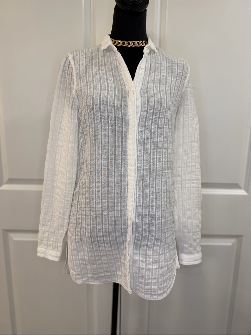 Women’s Massimo Dutti White Button-Down Tunic Shirt Size 4